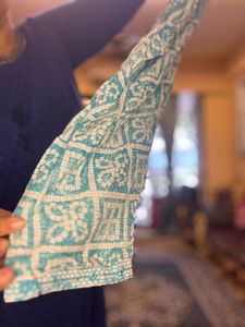 Cotton Blue Printed Kurti Trouser Wit Soft Elastic