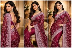 Elegant Maroon Embroidered Saree