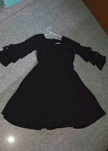 Mini Black Dress with Bell Sleeves