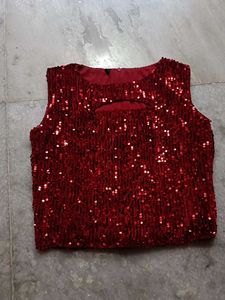 Red Sequin Sleeveless Top