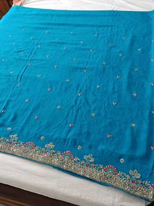 Teal Embroidered Sari