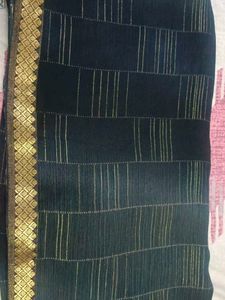 Black Striped Saree with Gold Border