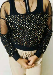 Sequin Sheer Sleeve Top