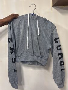 Gray Cropped Hoodie