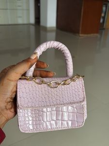 Chic Lilac Croc Embossed Mini Bag w/ Gold Chain