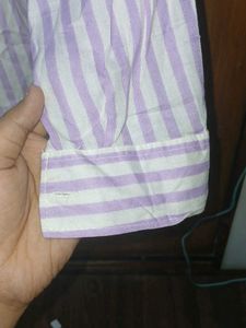 ZARA Essentials Purple,White Striped Cotton Shirt