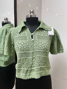 Green Crochet Collar Top