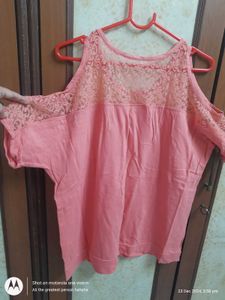 Peach Lace Cold Shoulder Top