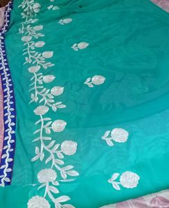 Navy Blue bordered Saree with white work