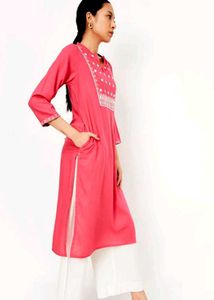 Coral Embroidered Tunic Top