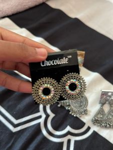 Earrings And One Finger Oxidised Ring