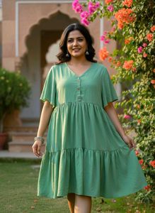 XL Size V-Neck Tiered Dress