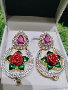 Red Rose White Earrings