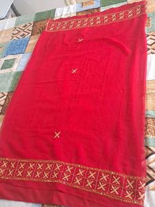 Pure Red Saree With Kasab Work(KARWACHOTH SPECIAL)