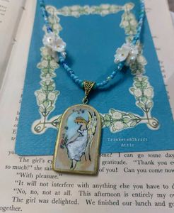 Angel By The Window Clay Pendant Blue Necklace