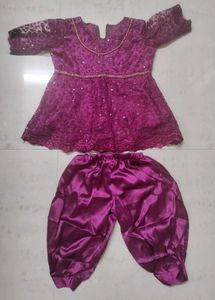 1 Yr Baby Girl Wine Ethnic Kurta Set