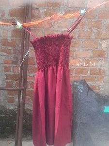 Burgundy Dress with White Top