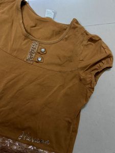 Cute Brown Lace T-Shirt