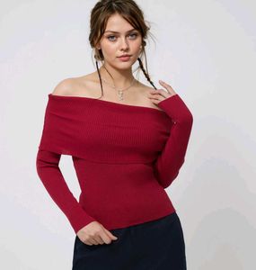 Red Off-Shoulder Knit Top