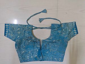 Blue Zari Chanderi Silk Saree+ Blouse Piece