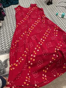 Red Bandez Print A Line Kurta