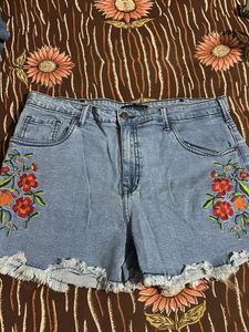 Denim Floral Shorts