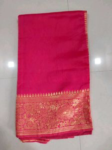Pink Banarasi Silk Saree With Ready Made Blouse