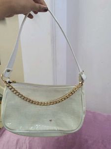 White Croc Embossed Shoulder Bag