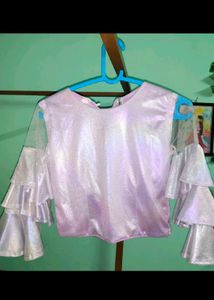 Ruffle Sleeve Iridescent Top