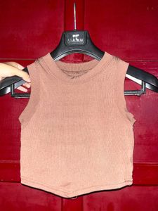 Brown Ribbed Crop Top