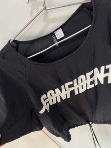 H&amp;M Black Confident Graphic Tee, adjustable waist