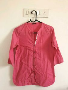 Pink Button-Down 3/4 Sleeve Top