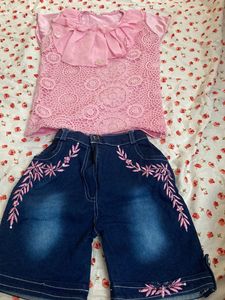 Pink Top And Blue Shorts For Kids