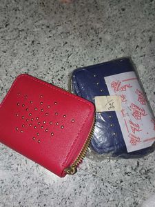 Pink And Blue Zip Pouch. Two Combo Mini Hand Bag