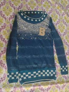 Embellished Blue Knit Pullover