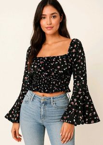 Floral Print Bell Sleeve Top