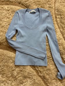 Zara Blue Ribbed Top