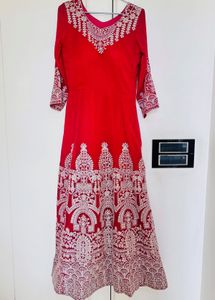 Red Embroidery Anarkali Kurta