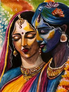 Radha Krishna Watercolor Painting