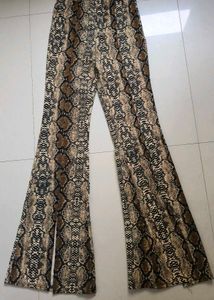 Snakeskin Print Flared Pants