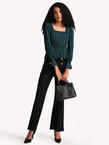 Kazo Women Green Textured Pleated Top