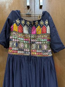 Navy Blue Frill Sharara Suit Set