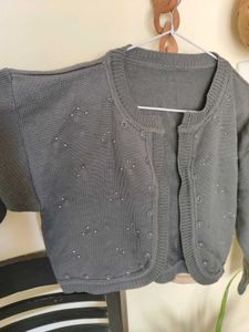 Gray Knit Cropped Cardigan