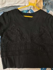 Navy Lace Detail Crop Top