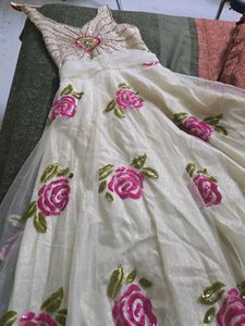 Elegant Floral Gown With Net Jacket