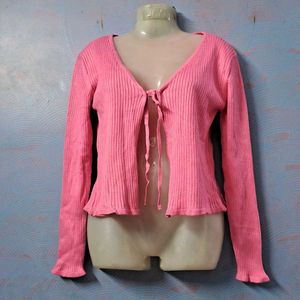 Pink Tie-Front Cardigan