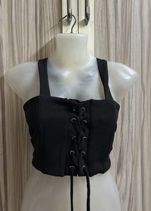 Black Lace-Up Corset Top