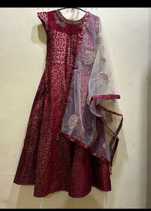 Banarasi Red Anarkali Suit Set Size S