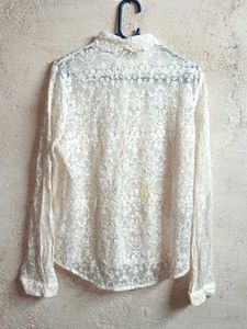 Trendy Partywear Lace Shirt Top Sheer Off-white