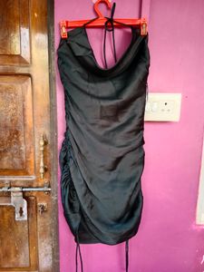 Satin Halterneck Ruched Mini Dress